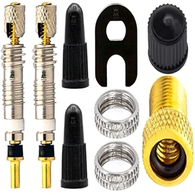 Immagine di Kit di sostituzione valvola Presta da 9 pezzi: Sclaverand Francese valvola,inserto valvola,cappuccio valvola,adattatore a Schrader,pompa aria,riparazione,strumento per pneumatici,bici corsa
