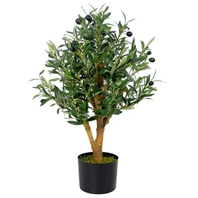 Immagine di Leaf Design UK Albero di ulivo artificiale in vaso plastica nero, 65 cm
