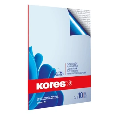 Immagine di Kores Carta Carbone Blu per la Scrittura a Mano, Prova di Sbavature e Riutilizzabile, Articoli Scuola l&#039;Ufficio, Formato A4, 21 x 29,7 cm, Confezione da 10 Fogli