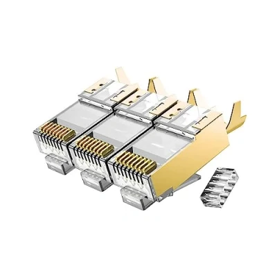 Immagine di 50 Pcs Cat7 Cat7A RJ45 Connectors, Plugs, Sheilded 8P8C Cat7/Cat7A up to 10Gbps for Ethernet LAN Cable, Gold