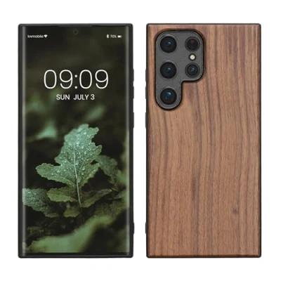 Immagine di kwmobile Custodia Compatibile con Samsung Galaxy S24 Ultra Cover Protezione in Legno per Smartphone Back Case Bumper Silicone TPU marrone scuro