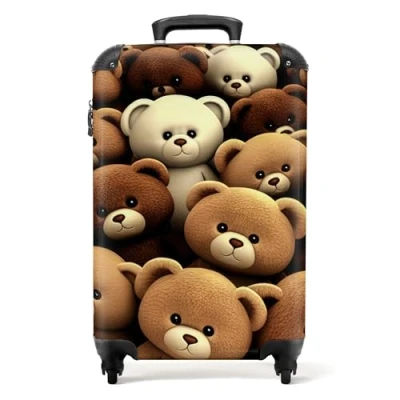 Immagine di NoBoringSuitcases.com® Valigie Bagaglio a mano Trolley Valigia rotelle da viaggio piccola con 4 ruote Orsacchiotto Marrone Orso Bambini Bambine tavolo