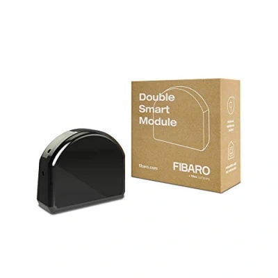 Immagine di FIBARO Double Smart Module/Z Wave Plus Interruttore relè a contatto pulito due canali per dispositivi, FGS 224, nero