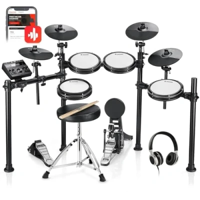 Immagine di Donner DED 200X Batteria Elettronica Con Pelli Mesh Drum pad, Rack in Alluminio Pad Silenziosi, 31 kit e Oltre 450 Suoni, USB MIDI, Lezioni Di Melodia (5 4 piatti)