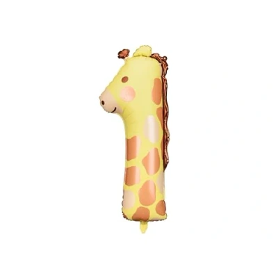 Immagine di Palloncino in foil con giraffa numero 1, decorazione per palloncini il primo compleanno, numeri di festa animale, decorazioni a