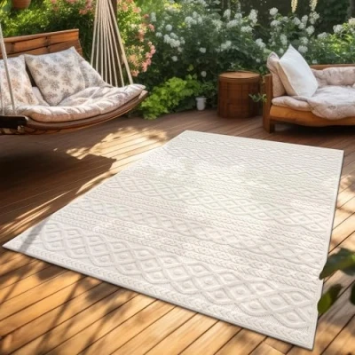 Immagine di Paco Home Tappeto Cucina Da Esterno Salotto Moderno Balcone Terrazo Motivo Scandinavo Boho Monocolore, Dimensione:160x230 cm, Colore:Crema 4