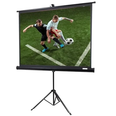 Immagine di OVERMAX Tripod Screen 60&quot; Pollici Schermo proiettore con supporto 116 x 87cm, Tela bianca opaca, Treppiede regolazione dell&#039;altezza, Meccanismo di Chiusura a Molla, Realistica dei colori