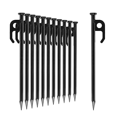 Immagine di com four® 12x Picchetti per Tenda in Acciaio Lunghi e Robusti Campeggio Outdoor Ideali Terreni Normali Duri 20 cm