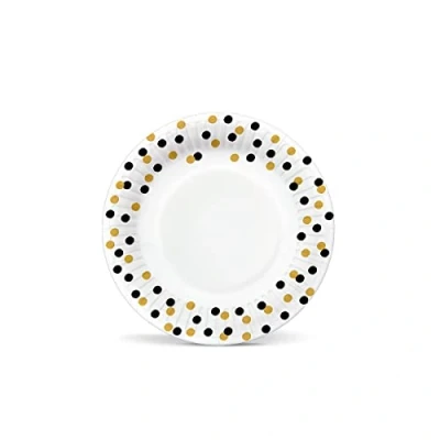 Immagine di PAW Piatti Carta Compleanno (18 cm) I 10 Pezzi Usa e Getta Classico, Eleganza, Oro, Nero di per Feste, Vacanze, Matrimoni 100% Biodegradabile Colore: Confetti