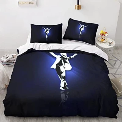 Immagine di LENTLY Michael Jackson Set Di Biancheria Da Letto 3D, Copripiumino in Microfibre Ipoallergenico 3 Pezzi Copripiumini Per Coppia Con Chiusura A Cerniera Adulti Double（200x200cm）