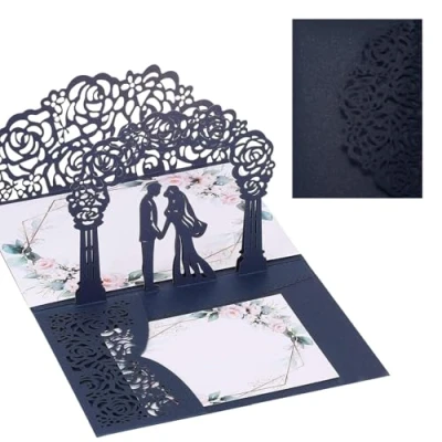 Immagine di AIYONG Biglietto matrimonio, 3D Pop Up Auguri Matrimonio Carta, D&#039;auguri con Busta, Abbracciare Gli Sposi per Valentine&#039;s Day e (blu)