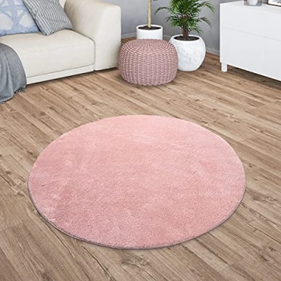 Immagine di TT Home Tappeto Salotto Pelo Corto Monocolore Design Moderno Lavabile, Colore: Rosa, Dimensione:120 cm tondo