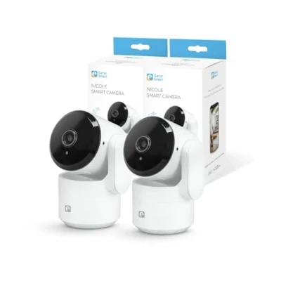 Immagine di Garza Smart Confezione 2 Telecamere di Sorveglianza WiFi IP da Interno 360º 2,4 GHz, 1080 HD, Visione Notturna, Rilevamento Movimento, Modalità Privacy, Controllo Remoto tramite App.
