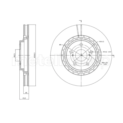 Immagine di METELLI 23 1825C Disco freno 328,3 28,0 5 62,1 ventilato verniciato TOYOTA: RAV4 IV SUV, LEXUS: NX