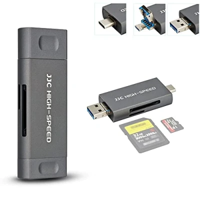 Immagine di JJC lettore di schede SD in metallo, USB 3.1 Micro 2.0 tipo C 3.1, facile OTG adattatore per UHS II I SDHC SDXC (grigio)