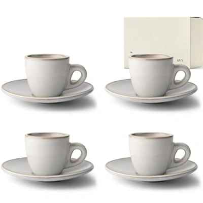 Immagine di KIVY set di tazze da caffè Espresso [4 x 75ml] Gres a parete spessa tazzine caffe particolari con piattino tazza ceramica