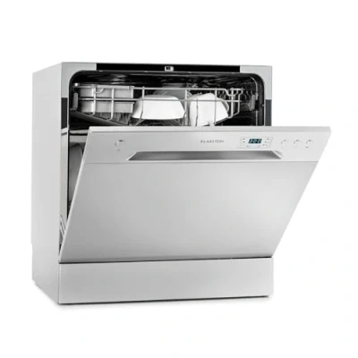 Immagine di Klarstein Amazonia 8 Mini Lavastoviglie, Classe A+, 1620 Watt, Posizionamento Libero, 6 Programmi, 2 Ripiani per Posate Estraibili, Aquastop, Tubo di Scarico Preinstallato, Argento