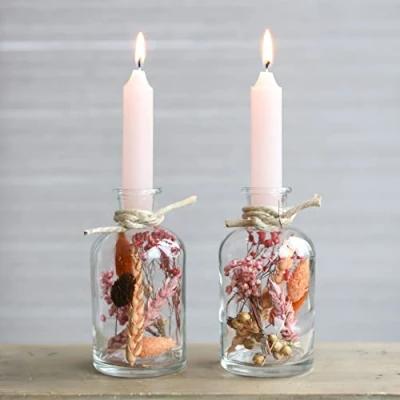 Immagine di comforder fiori secchi in vetro con candele, set di vaso, 2 pezzi, secchi, bottiglie portacandele eterni, regali per donne (rosa)