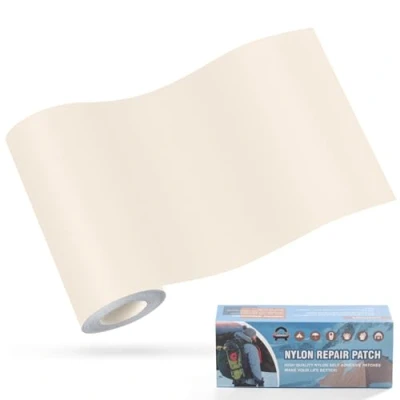 Immagine di OAZ Toppe autoadesive in nylon, 10x160cm autoadesive, impermeabile, toppa di riparazione per tende, piumino, sacco a pelo, Bianco riso
