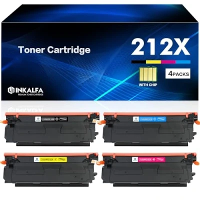 Immagine di inkalfa Con Chip Cartuccia Toner Compatibile per HP 212X 212A W2120X W2121X W2122X W2123X Color LaserJet Enterprise M554dn M555dn M555x Flow MFP M578c M578z M578f M578dn Nero Ciano Magenta Giallo