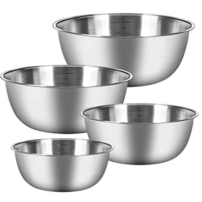Immagine di Chuner Set di 4 Ciotole Acciaio Inox Cucina con Dimensioni (0,7 l/ 1,2 1,8 2,5l) Impilabili e Lavabili in Lavastoviglie