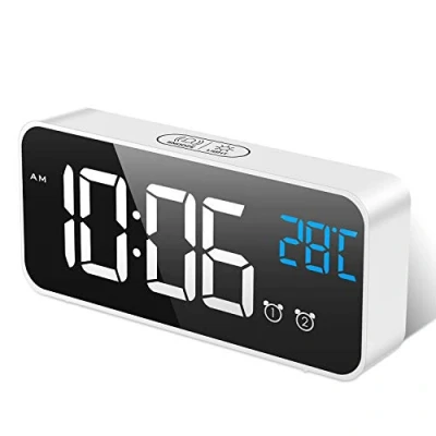 Immagine di MOSUO Sveglia Digitale, da Comodino con Temperatura e LED Grande Schermo, Orologio a Specchio 2 Allarme, Snooze, Suoni Luminosità Regolabile, Controllo Vocale, USB Ricaricare, Bianca