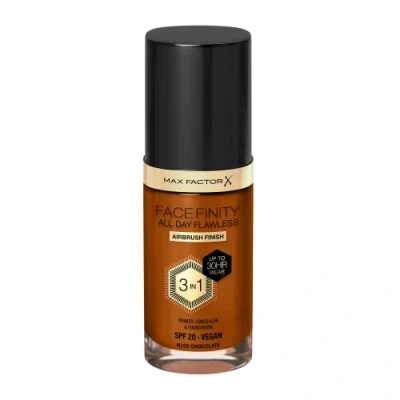 Immagine di Max Factor Fondotinta Facefinity All Day Flawless Correttore, liquido e primer viso 3 in 1, Formula vegan, Copertura modulabile, Tenuta fino a 30 ore, SPF20 N102 Chocolate, ml