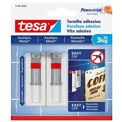 Immagine di tesa® Vite Adesiva Regolabile da 3kg per Piastrelle e Metallo, Bianco, Set di 2 Pezzi