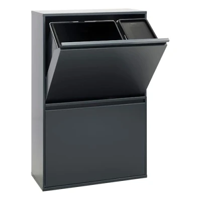 Immagine di Arregui Basic CR604 B2 Pattumiera per Raccolta Differenziata 4 Secchi Mobile d&#039;Acciao 23+11+17+17 L (68 L) con Secchio da 23 la Plastica antracite
