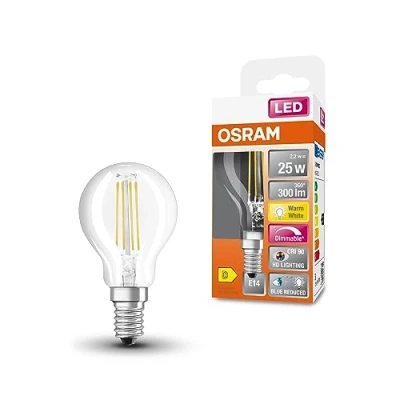 Immagine di OSRAM Lampada LED SUPERSTAR+ CLASSIC P FIL 25, E27, sfera, 2.2W, 300lm, 2700K, luce bianca calda, componente blu e affaticamento visivo notevolmente ridotti, dimmerabile, basso consumo energetico
