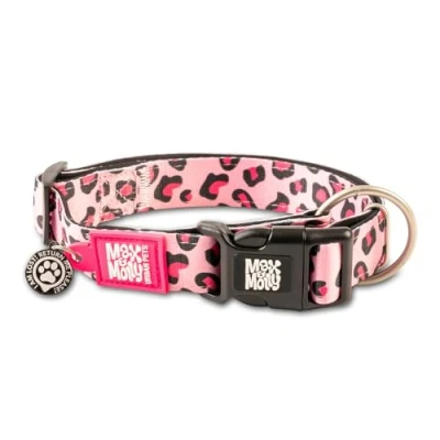 Immagine di MAX &amp; Molly Collare per Cane in Neoprene Imbottito Morbido con Etichetta di Sicurezza QR QR, Durevole, Impermeabile, Antiodore, Lavabile Lavatrice, Leopardo Rosa, S