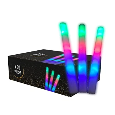 Immagine di Set di 30 bastoncini luminosi a LED, multicolore, 40 cm, in schiuma luminosa, per matrimoni e feste, 3 modalità lampeggiamento, consegna 24/48 ore, SPARKLERS CLUB