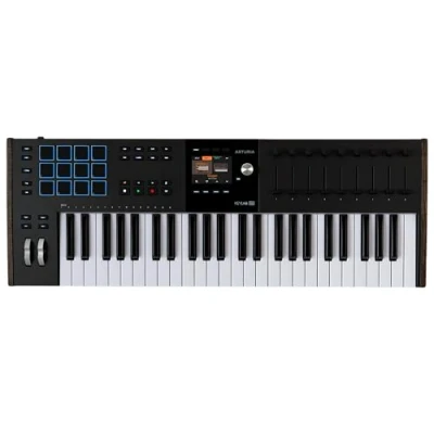 Immagine di Arturia KeyLab 49 MK3 tastiera controller MIDI Nero per produzione musica, software tutto in uno tasti, 9 encoder, fader, 1 ruota di modulazione, Pitch Bend, 12 pad