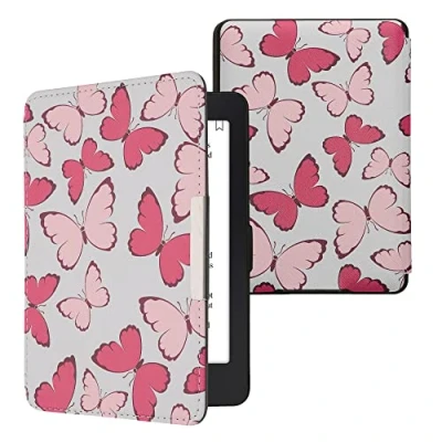 Immagine di kwmobile Custodia eReader Compatibile con Amazon Kindle Paperwhite Cover eBook Reader Flip Case rosa/viola Farfalline