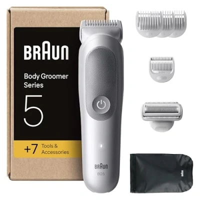 Immagine di Braun Rasoio Elettrico Corpo Uomo Series 5, +7 Strumenti Di Rasatura, Con Tecnologia SkinGuard, 100 Min Utilizzo, Testine SmoothShave &amp; SensitiveTrim, Impermeabile, BG5555, Grigio