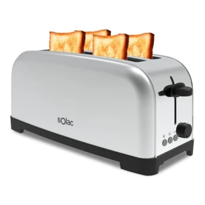 Immagine di Solac Yé Tostapane, 1400W, 6 livelli di tostatura, due slot extra lunghe larghezza variabile, funzioni: cancella, riscalda e scongela, vassoio per briciole, acciaio inossidabile