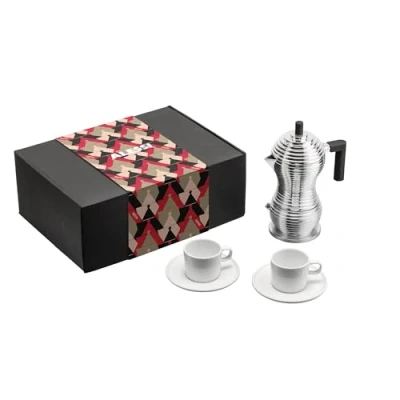 Immagine di Alessi Coffee MDL02BSET Set Composto da Caffettiera Pulcina, 2 Tazze con Sottotazza, in Fusione di alluminio, PA e Porcellana, Multicolore