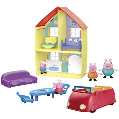 Immagine di Hasbro Peppa Pig, giocattolo Peppa&#039;s Family Home Combo, include playset, auto con suoni, 4 action figure, 6 accessori, dai 3 anni in su