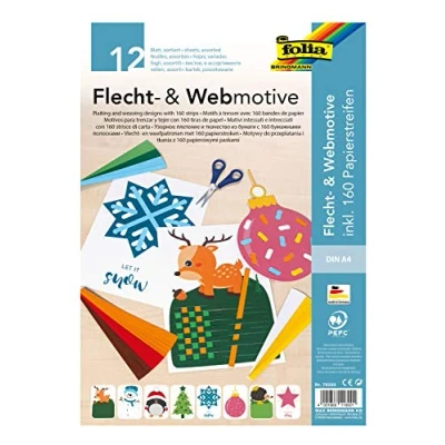 Immagine di folia Set Intrecciati e Tessitura, Xmas, Motivi Invernali, con 160 Strisce di Carta in 8 Colori, attività Creativa per Bambini, Multicolore, A4 DIN
