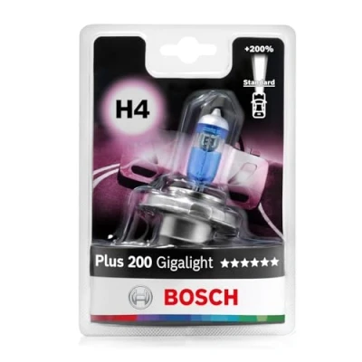 Immagine di Bosch Lampadina Alogena H4 (472) Plus 200 Gigalight, 12V 60/55 W, con il 200% di Luce in più Attacco P43t Confezione da 1