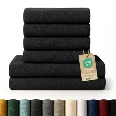 Immagine di Blumtal Asciugamani Bagno, Super Assorbenti, 100% Cotone Certificato Oeko Tex 100, Set da 2 Teli Bagno (70x140cm) + 4 (50x100cm), Nero