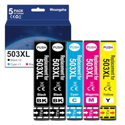 Immagine di Woungzha 503XL Inchiostro Cartucce Compatibile per Epson 503 XL Expression Home XP 5200 5205 Workforce WF 2960DWF 2965DWF (5 Pack)