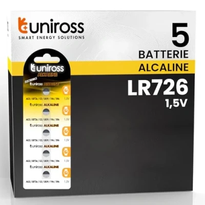 Immagine di Uniross Batteria Pila LR726 / AG2 G2 LR59 196/197 396 Pile Alcaline a Bottone 1,5V 5 Batterie