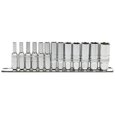 Immagine di Draper 16490 1/4 inch Square Drive Metric 13 Piece Deep Sockets on metal rail