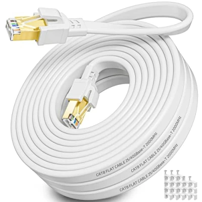 Immagine di Cavo Ethernet 18 Metri, Cat 8 Lan 18m Schermato di rete ad Alta Velocità 40Gbps 2000MHz Internet Molto Lungo RJ45 Gigabit Bianco Filo per Switch Router Modem PS4/3/5