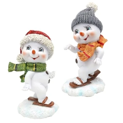 Immagine di Dekohelden24 Bambini da neve con cappello e sciarpa in rosso grigio sci, set 2 pezzi, lunghezza 5,5 x 6,8 11 cm