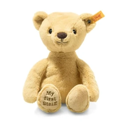 Immagine di Steiff 242052 Teddy steckbrief, Animale Soft Cuddly Friends My First Orsacchiotto di Peluche per Bambini, Morbido e Lavabile, Biondo Dorato (242120), Colore Beige, 26 cm