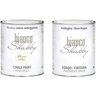 Immagine di CHALK PAINT Bianco Antico &amp; Finitura Pittura Shabby Chic EXTRA OPACA (1 litro) + Trasparente Opaco