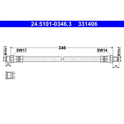 Immagine di ATE 24.5101 0346.3 Tubi Freno 346 M10x1 MERCEDES BENZ: SL Cabrio, W124 Sedan, Station Wagon mister auto, norauto, autozona