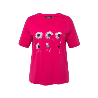 Immagine di Ulla Popken À Fleurs Coupe Classic FIT COL ROND ET Manches Courtes Tshirt con stampa, Donna, Taglia: 48/50, Rose vif magenta